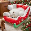 Christmas Sleigh Pet Bed Plush Cozy Washable Dog Cat Bed Holiday Themed Pet Nest for Puppy Kitten Winter Christmas Decoration