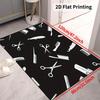 Barber Shop Tool Mat - Scissors & Comb Pattern Rug for Living Room, Hair Salon & Bedroom, Machine Washable Decor Carpet
