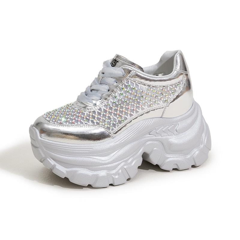 Women's Summer Fashion 9cm Air Mesh   Microfiber Leather Ankle Boots: Hollow-Out Chunky Sneaker-Style Vulcanized Shoes