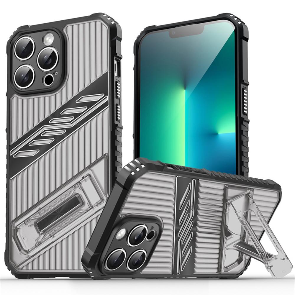 

For iPhone 13 Pro Case Folding Kickstand PC+TPU Anti Drop Phone Cover Black/Grey