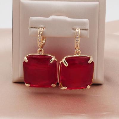 Trendy Red Square Crystal Drop Earrings for Women Fashion Zircon Hoop Earring Jewelry Party Accessories
