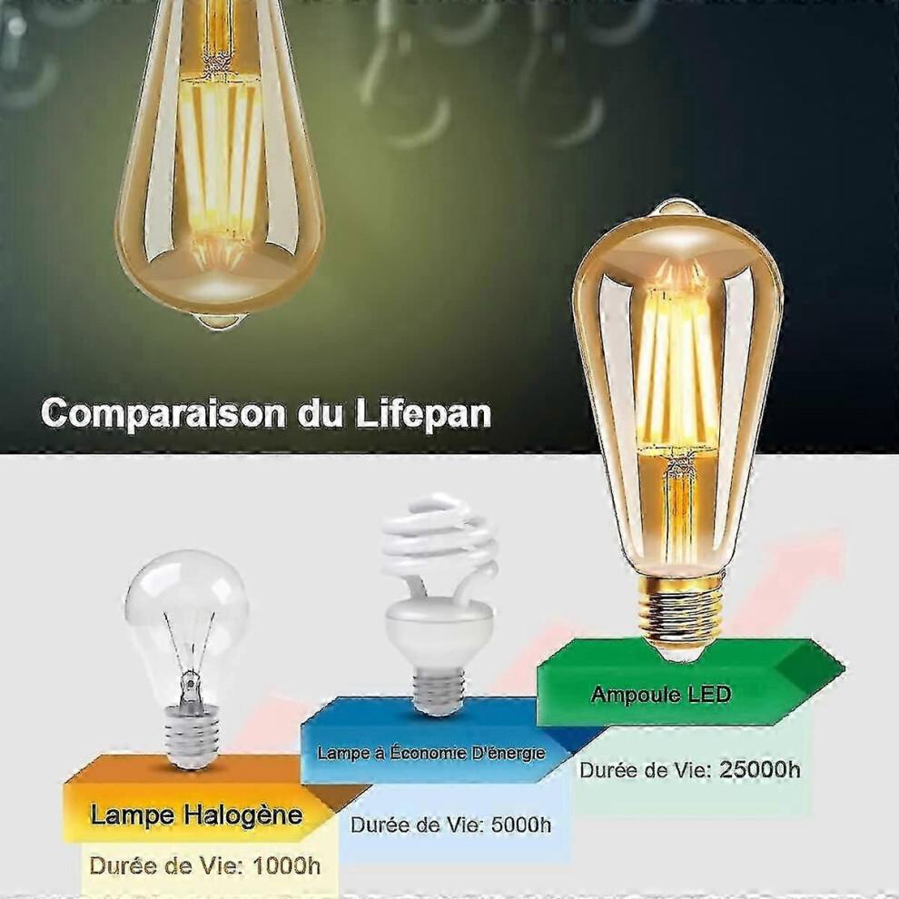Pacote com 6 Lâmpadas LED de Filamento E27 St64 6w 2200k Amarelo Quente Vintage Edison Vintage Antigo 540lm Equivalente a Lâmpada Incandescente de 48w