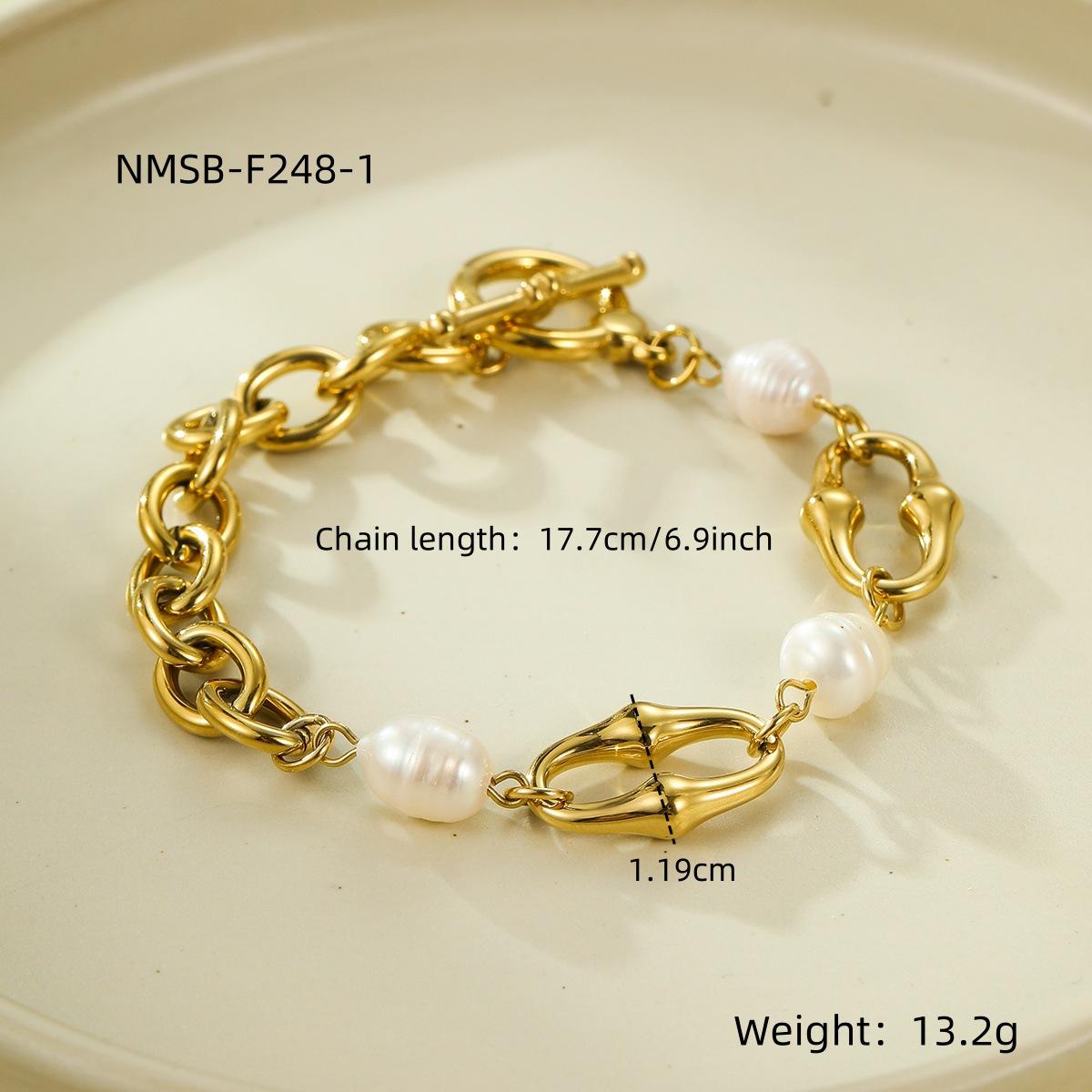 GEMCHIC Women s 18K Gold Plated Stainless Steel Geometric Chain Beaded Pearl Bracelet Fashion Luxury Party Jewelry