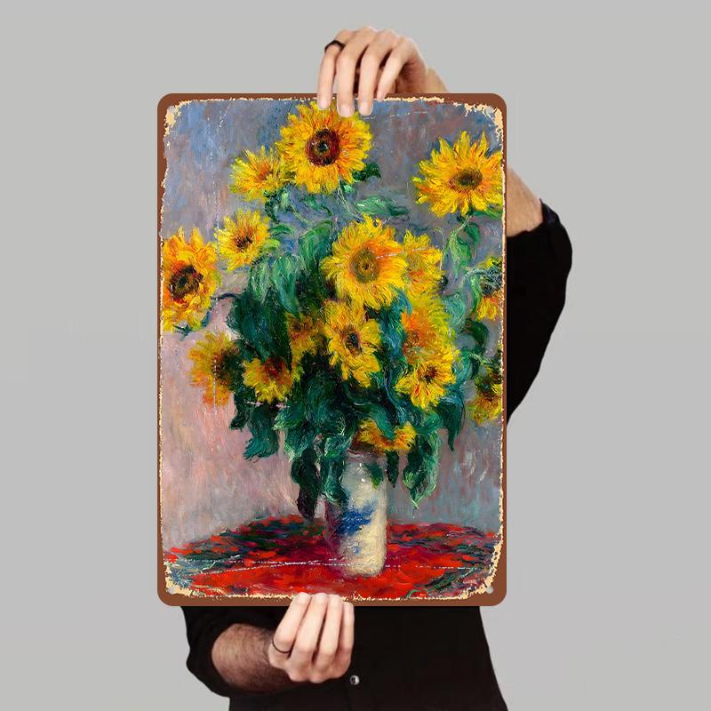 

Monet Sunflower Oil Painting Custom Metal Wall Art Living Room Bedroom Decorative Hanging Painting 7.9x11.8In(20x30cm)