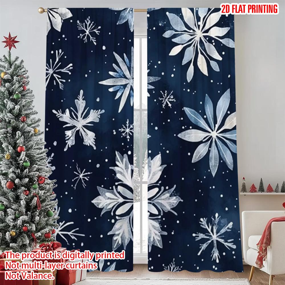 

2pcs 2D flat printing Christmas Scene Curtain Blue Snowflakes Versatile Durable Polyester Without Electricity Versatile for 52.50×116.00 CM 2pcs