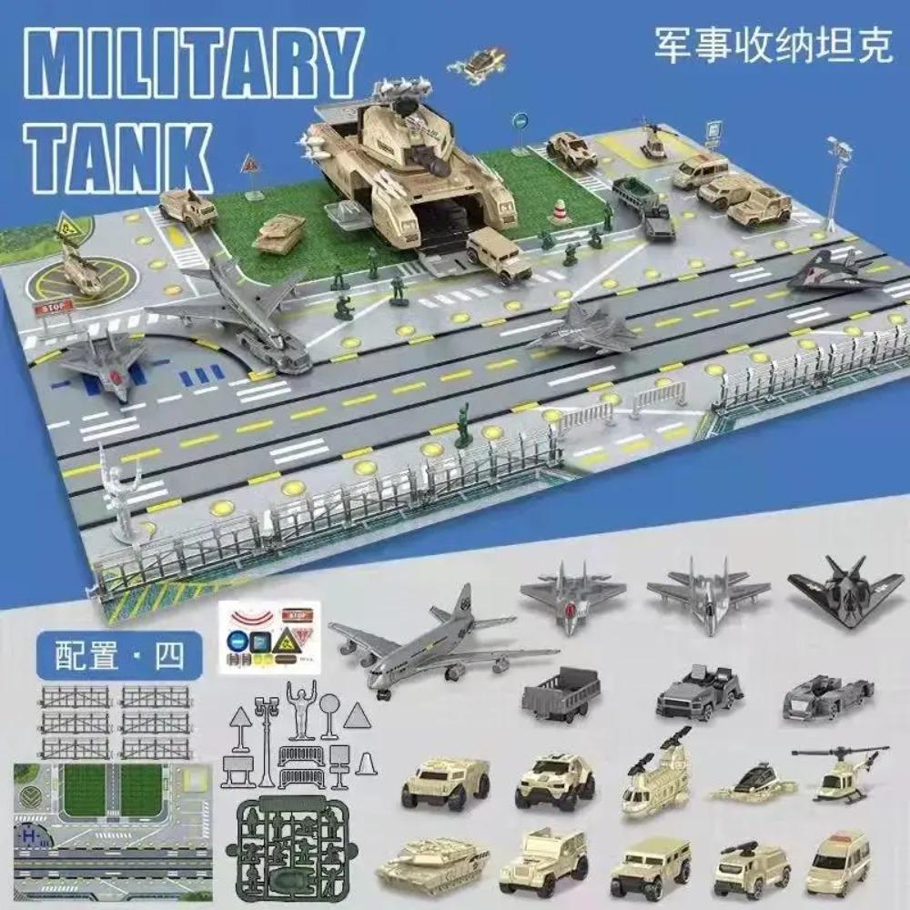 Tank Toy Car War Simulation Military Base Can be Stored Car Airplane Set Boy Children Assembled Educational Model Toys Gift