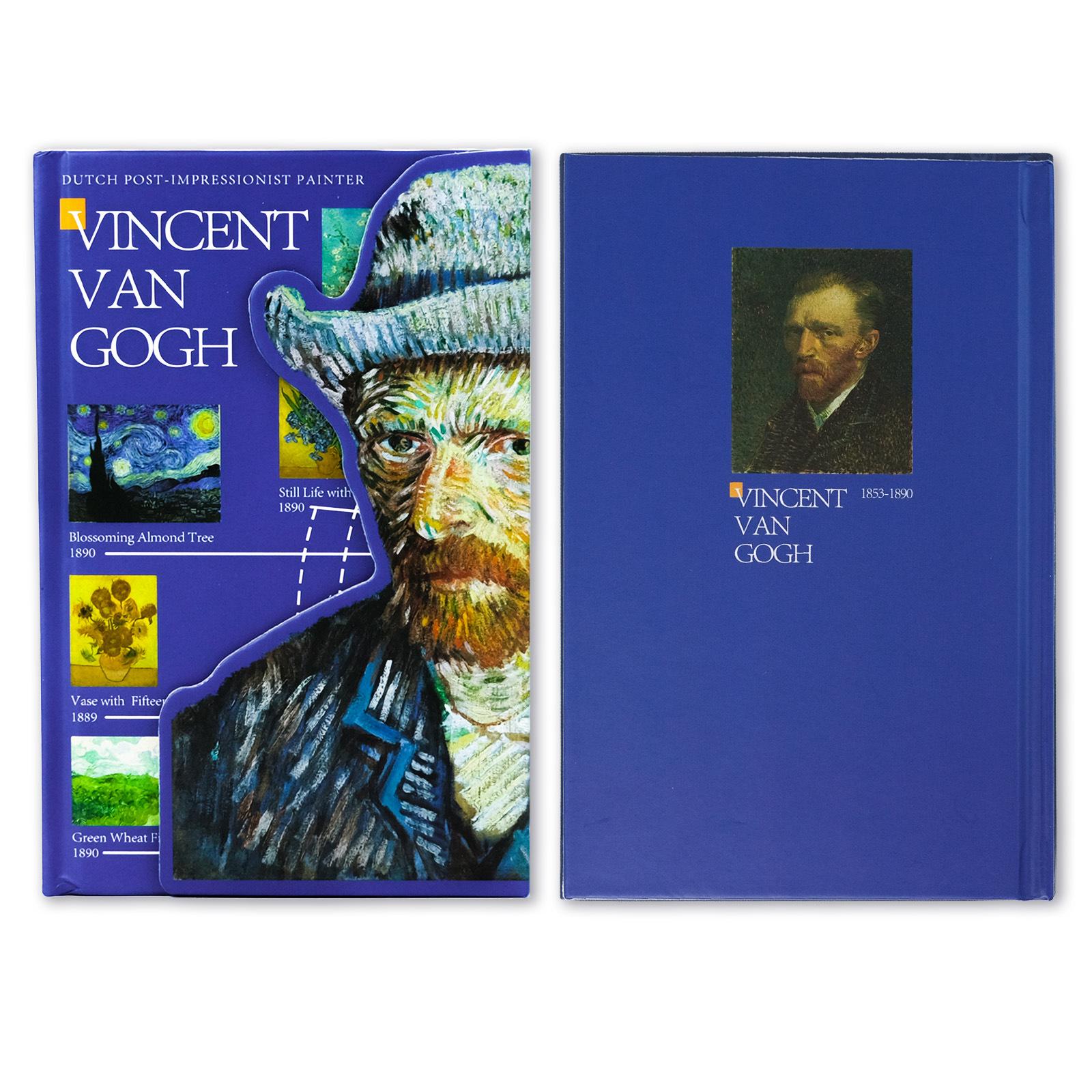 

Автопортрет известного художника Ван Гога на синем фоне. Блокнот эпохи Возрождения. Внутренние страницы. Горизонтальные линии. Твердая кожаная толстая книга.
