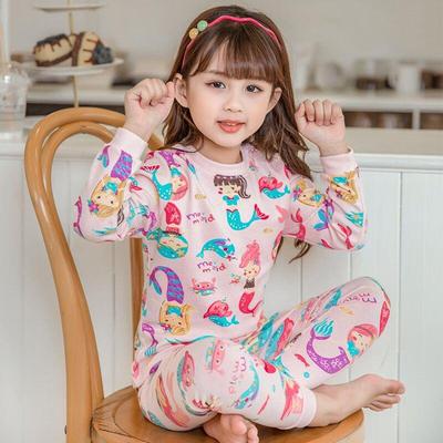 Meerjungfrau-Pyjama-Set aus Baumwolle für Mädchen – Warme Frühlings-/Herbst-Hauskleidung mit Hose