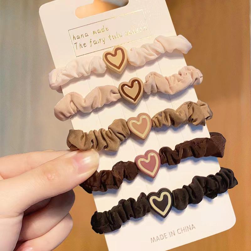 1/5Pcs Korean Heart Shaped Hair Ties Simple Elastic Soft Cotton Ponytail Holder Rubber Bands Scrunchie for Girls Hair Accessories