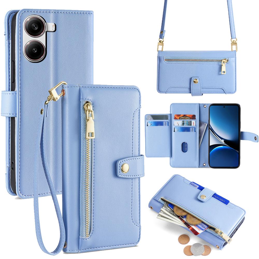 For Xiaomi Redmi Turbo 4 5G/Poco X7 Pro 5G Case Zipper Pocket Wallet Leather Phone Cover with 2 Straps