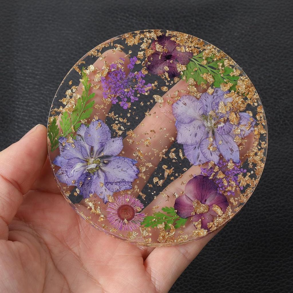 2pcs Floral Coasters Cute, 8.7cm/3.4Inch Non-Slip Resin Flower Coasters, Desk Coaster Set for Office Women, Cute Coaster for Drinks Coffee Table