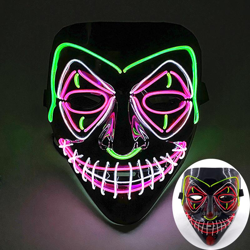 Wireless Scary Glowing Mask LED Luminous Purge Mask Halloween Carnival Light Up Cosplay Party Mask Festival Costume Supplies