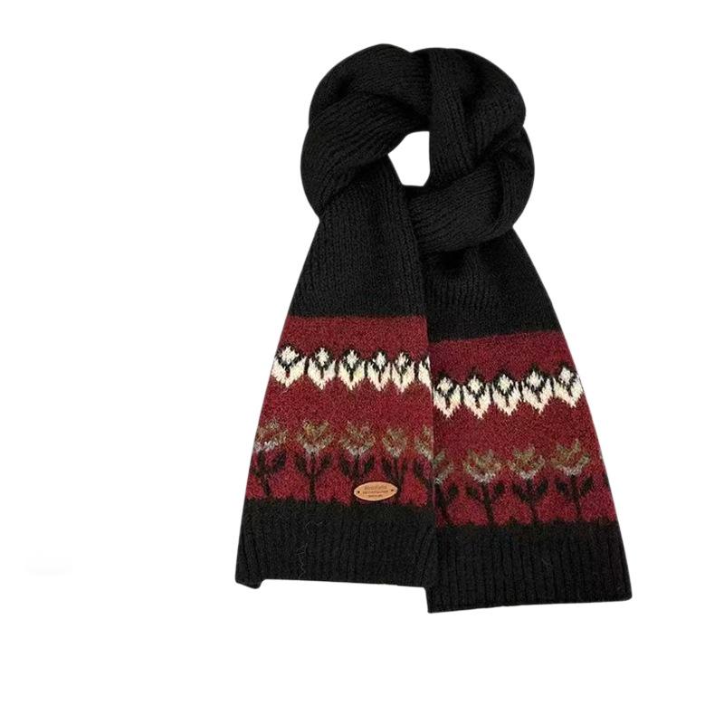 Fair Island Christmas Red Knitted Wool Scarf Women's Winter New Thickened Warm Shawl Scarf