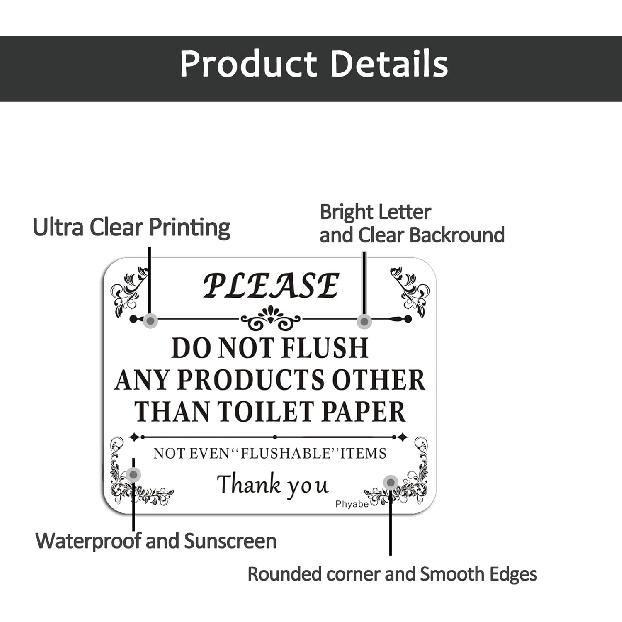 4 PCS Do Not Flush Any Products Other Than Toilet Paper Sign, 5” X 4” Thick Acrylic Self-Adhesive Sign, Ideal for Restaurants, Bars, Hotels, and
