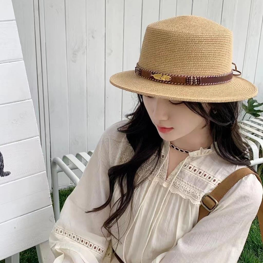 Summer Straw Hat Women's Elegant Flat Hat Vacation Visor French Simple Versatile Casual Top Hat Shopping Trend