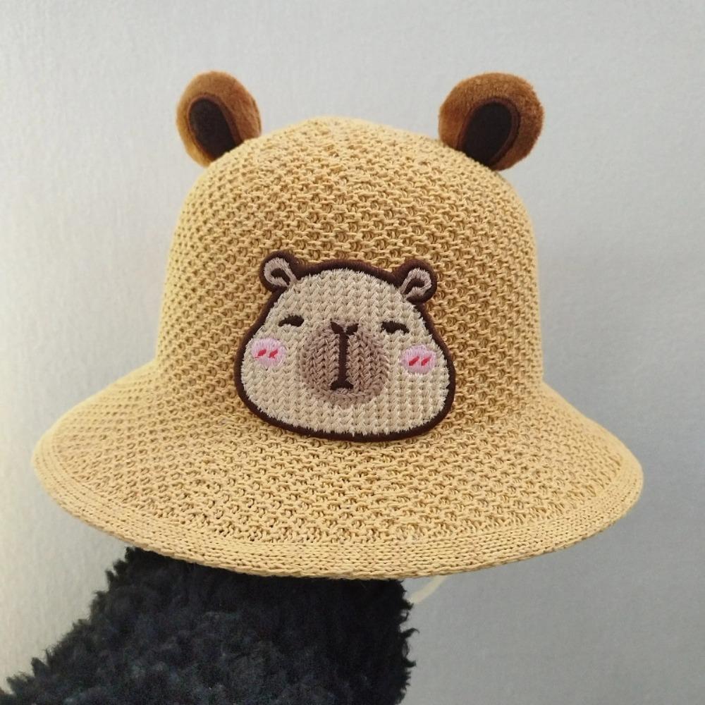 Sweet Cartoon Straw Cups Wide Brim Outdoor Travel Fisherman Cup Gifts Children's Capybara Sun Hat