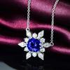 Silver Plated Blue Sunflower CZ Pendant Necklace, Round & Marquise Cut Cable Chain Necklace for Women