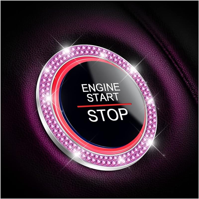 AUKEPO Car Shiny Crystal Rhinestone Engine Start Ring Decal,2 Pack Car Button Start Button Cover/Sticker,Key Ignition Knob Shiny Ring,Shiny Car