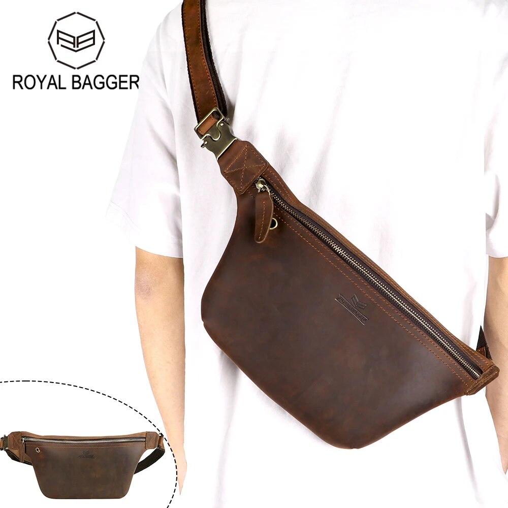 

Мужские нагрудные сумки Royal Bagger, простые сумки из натуральной коровьей кожи, повседневная деловая сумка через плечо большой вместимости 1586 кофейный