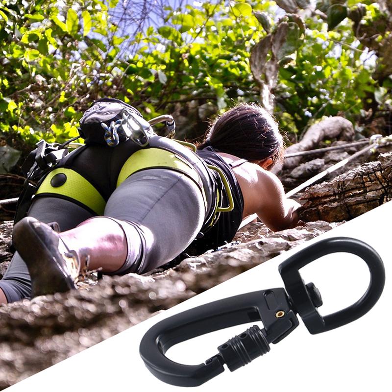 1Pc Outdoor D-Type Buckle Auto Locking Carabiner With Swivel Rotating Ring