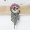 A-Z Letter Letter Embroidery Brooch Embroidery Letter Clothes Pin Rhinestone Tassel  Brooch  Unisex