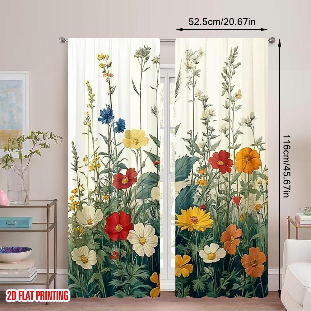 2pcs 2D flat printing Party Curtain flower plants Polyester Without Electricity Festive Curtains for Home & Party Decoration