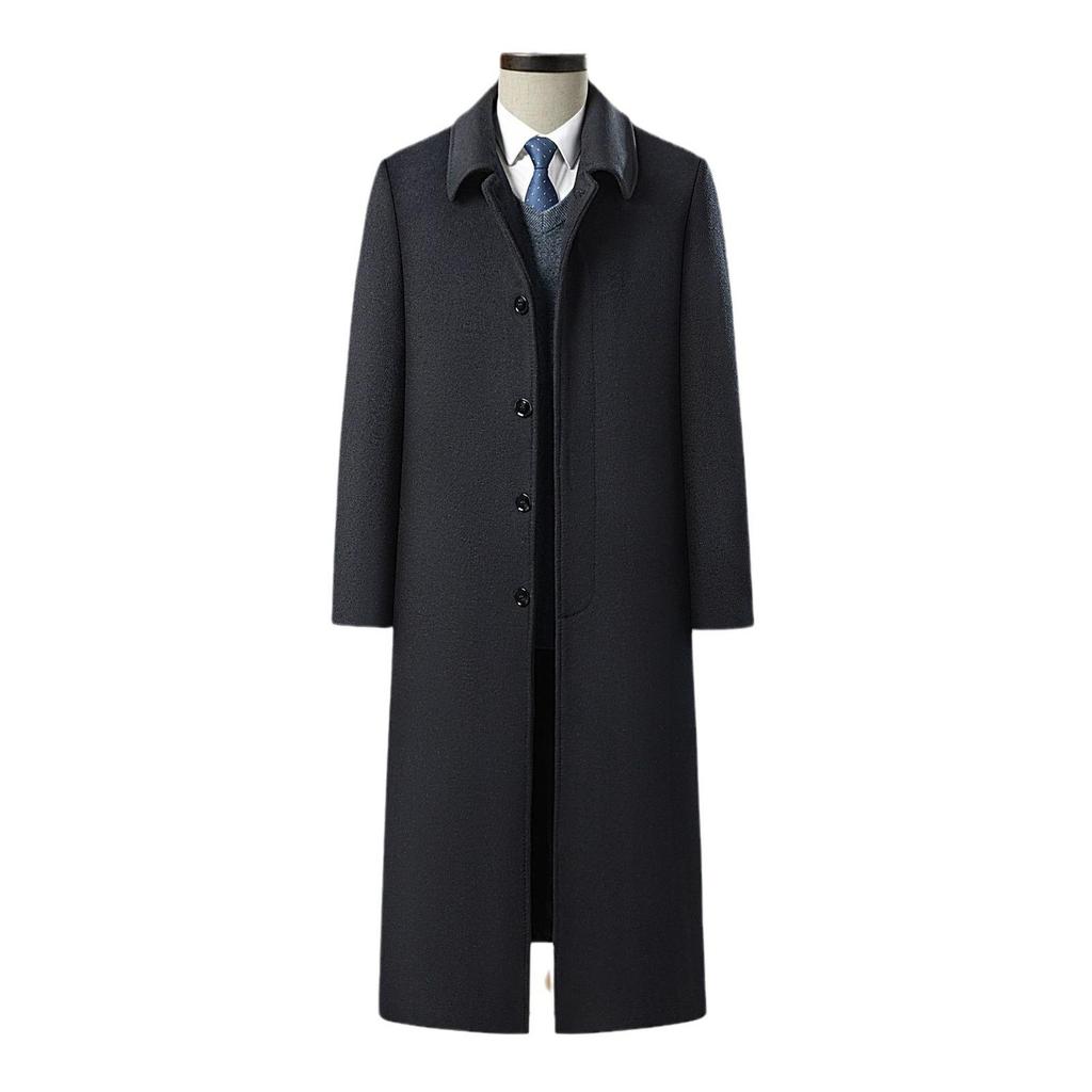 Men's Extra Long Wool Tweed Trench Coat - Business Formal Wear