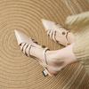 Fashion 2025 Summer Genuine Leather Sandals for Women Covered Pointed Toe Chunky Heel Ladies Elegant Dress Sandals Leisure Ladies Shoes