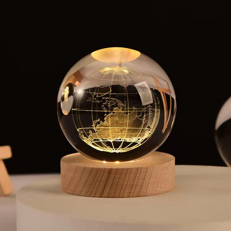 Starry Elk Crystal Ball Night Light - 3D Carved Luminous Desktop Ornament for Christmas, Birthdays, or Valentine's Day