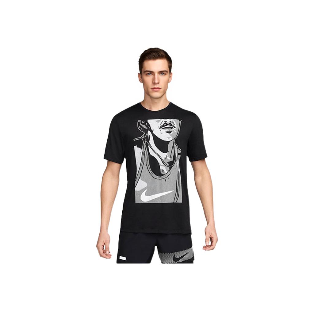 Nike Rise 365 Run Energy Printed Quick-Dry Straight-Cut Crew Neck Short Sleeve SS24 Regular Shoulder T-Shirt Men Tops Black FN3997-010