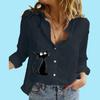 Women Fashion Buttoned Long Sleeve Shirt Ladies Casual Thin Cotton Linen Print Top Stand Neck Long Sleeved Blouse