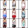 European and American New Digital Printing Round Neck Off-the-shoulder Sleeveless Vest Big Pendulum Loose Medium and Long Dress