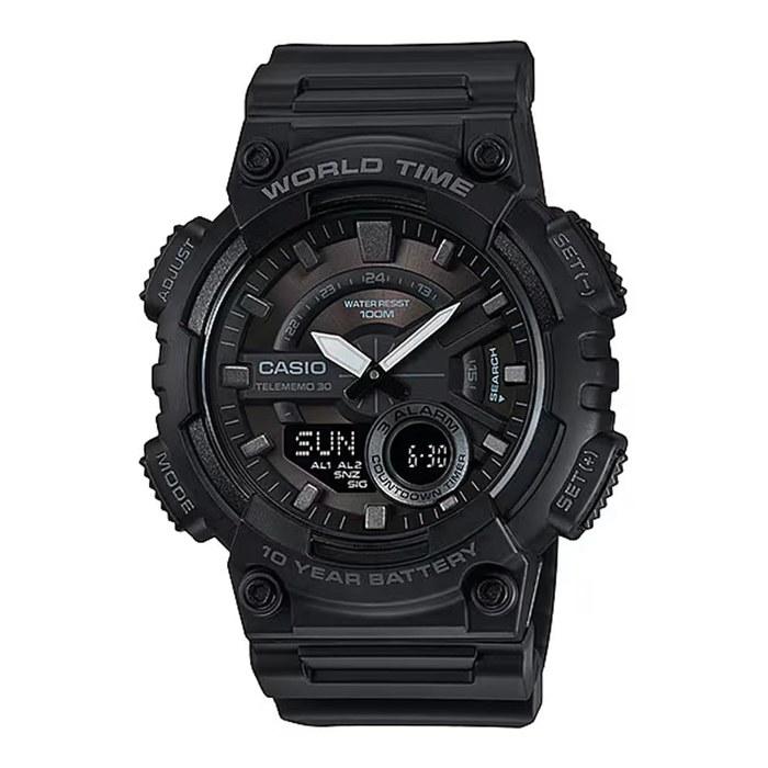 [Casio] Casio World Time Analog-Digital Quartz Watch AEQ-110W-1BV Men s Black Reverse LCD Black