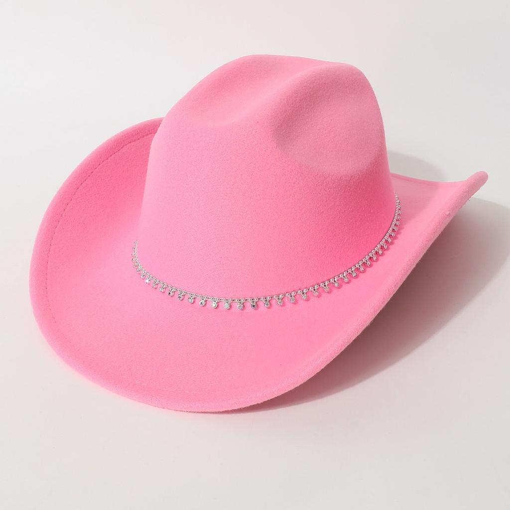 New European and American style flat-top woolen hat, western cowboy hat, unisex hat, equestrian hat with single row of rhinestones