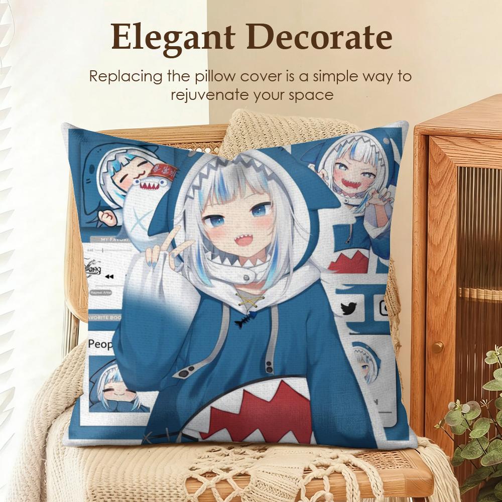 

Cute GGawr Gura Cushion Cover Natural Linen Organic Fabric DoubleSided Printing Sofa Home Decor Gift Pillow Case 30x30cm
