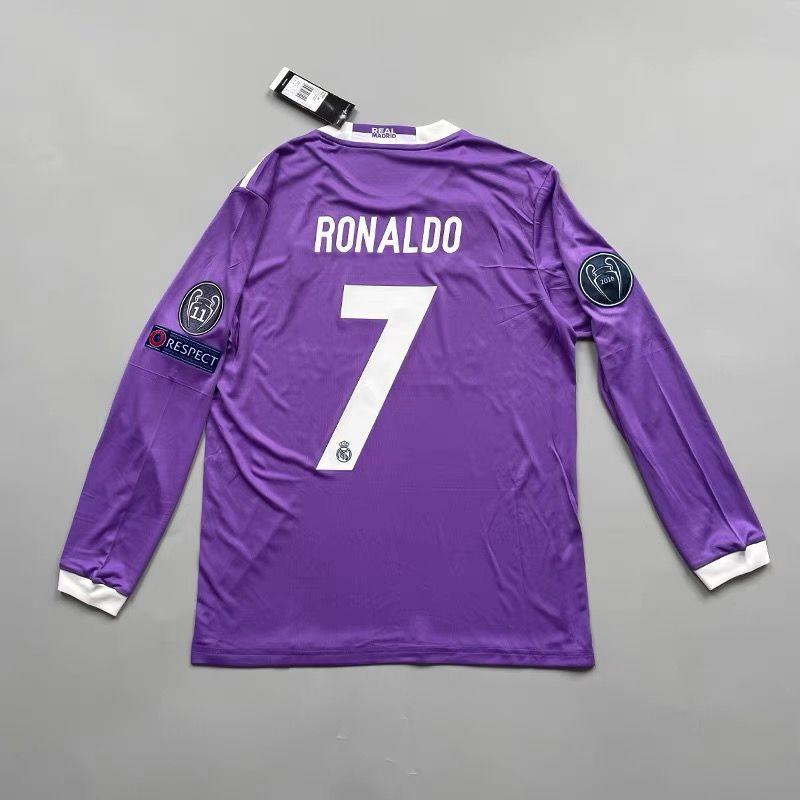 16-17 Champions League Final Edition Lila Auswärts Langarm Trikot Nr. 7 Fußball Trikot Set Trikot Schnelltrocknend