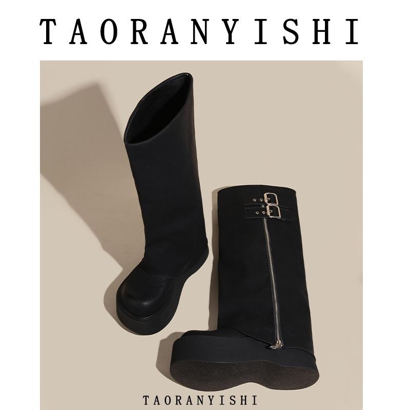 

Big Head Pants Boots Sweet Cool Style Spice Girls Pile Boots Thick-soled Western Boots But Knee Small Size 333 Knight Boots 32 чорний