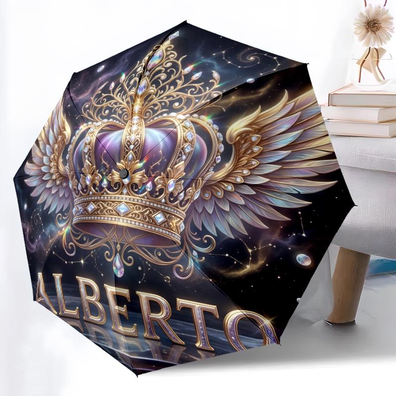 1pc Sturdy 8-Bone Auto Umbrella, crown Umbrella, Digital Printed, Foldable Umbrella for On-the-Go Outdoor Use