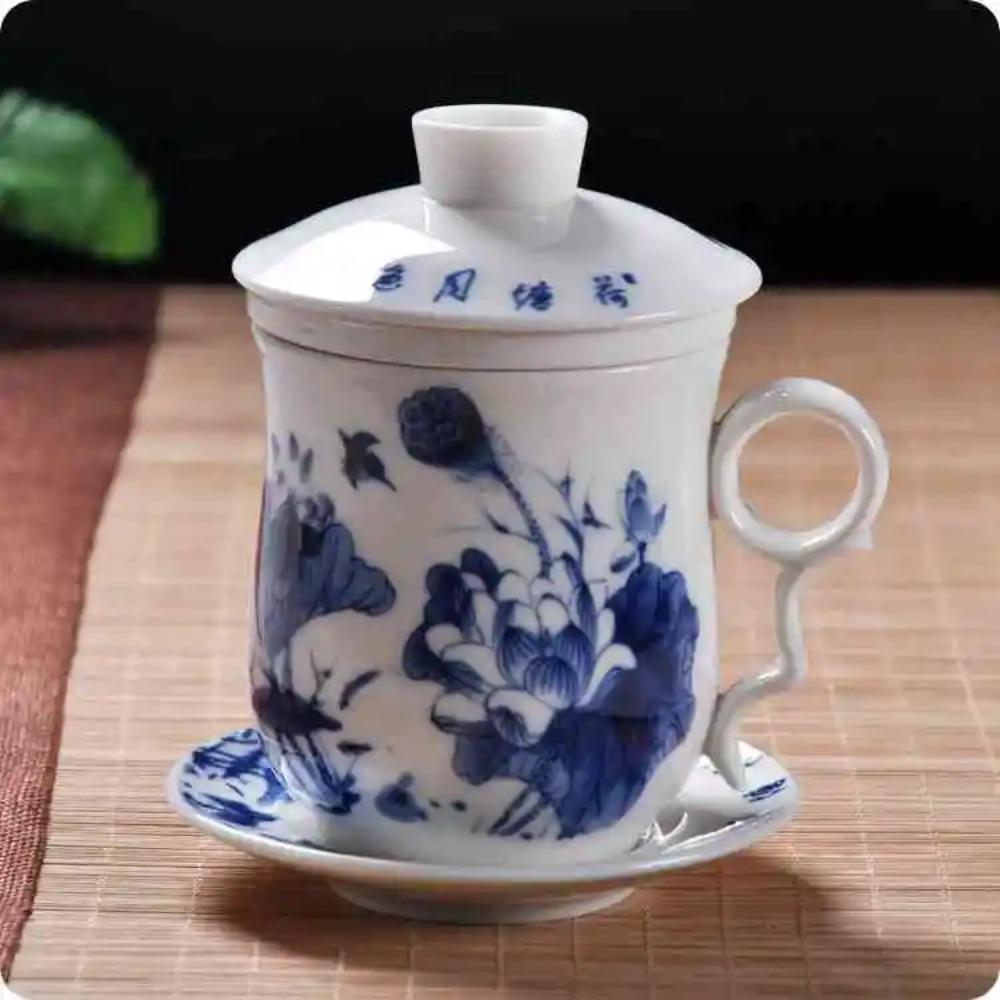Cupa de ceai ceramică chinezească Jingdezhen porțelan albastru și alb ceașcă personală cu capac filtru întâlnire ceașcă cu bule birou