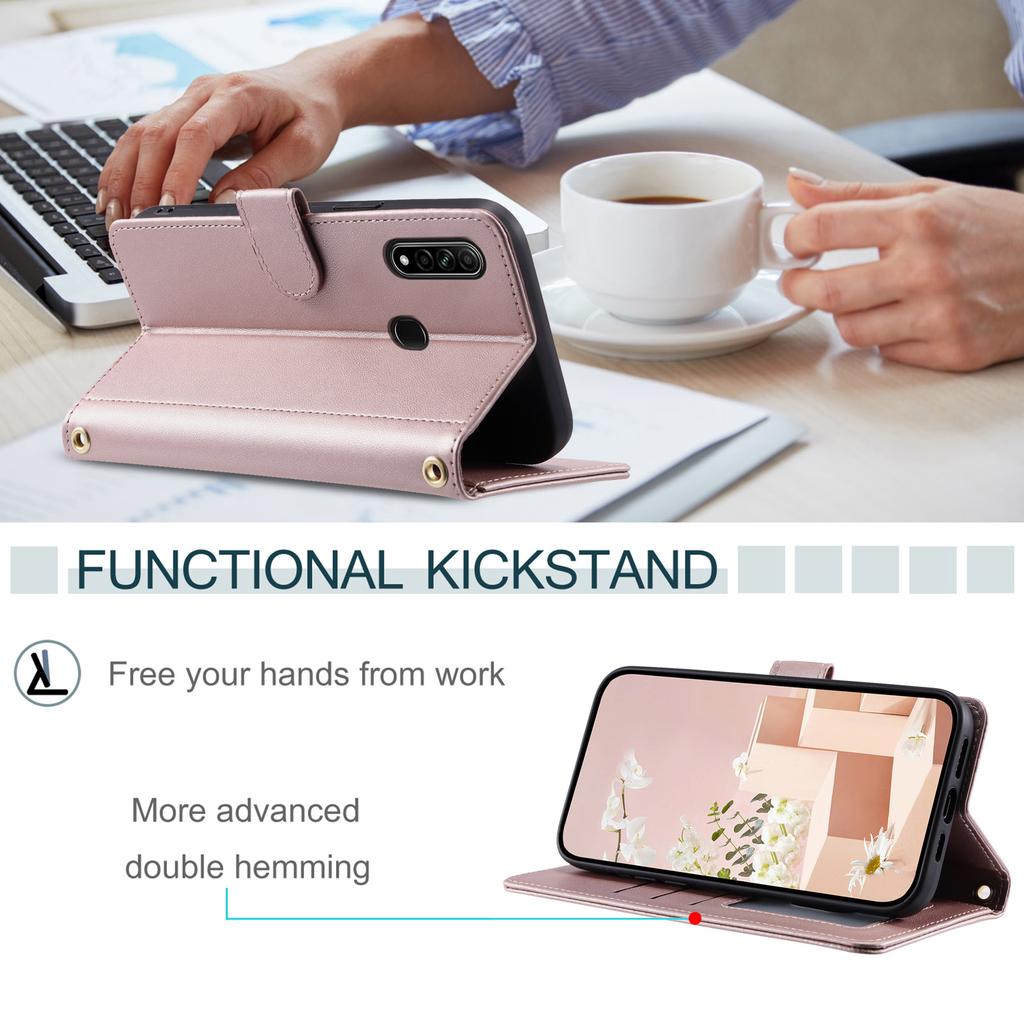 For Oppo A8/A31 (2020) Case PU Leather Rhombus Grid Phone Case with Crossbody Lanyard