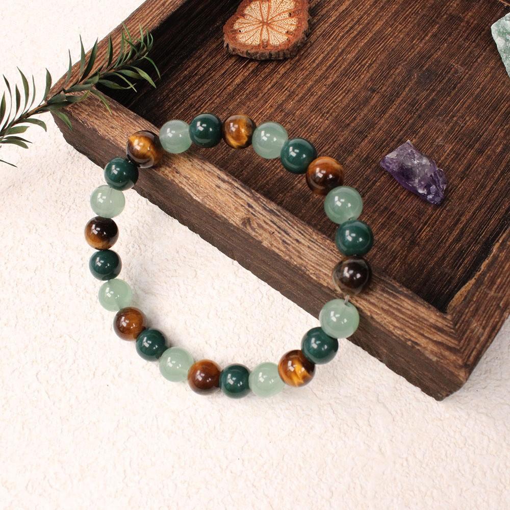Green Aventurine Tiger Eye And Dark Green Agate Beaded Bracelet Natural Fashion Jewelry For Men And Women Daily Wear Simple Versatile Accessory
