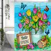 Spring Flower Butterfly Shower Curtain, Bathroom Decorative Shower Curtain, Waterproof Shower Curtain with Hooks