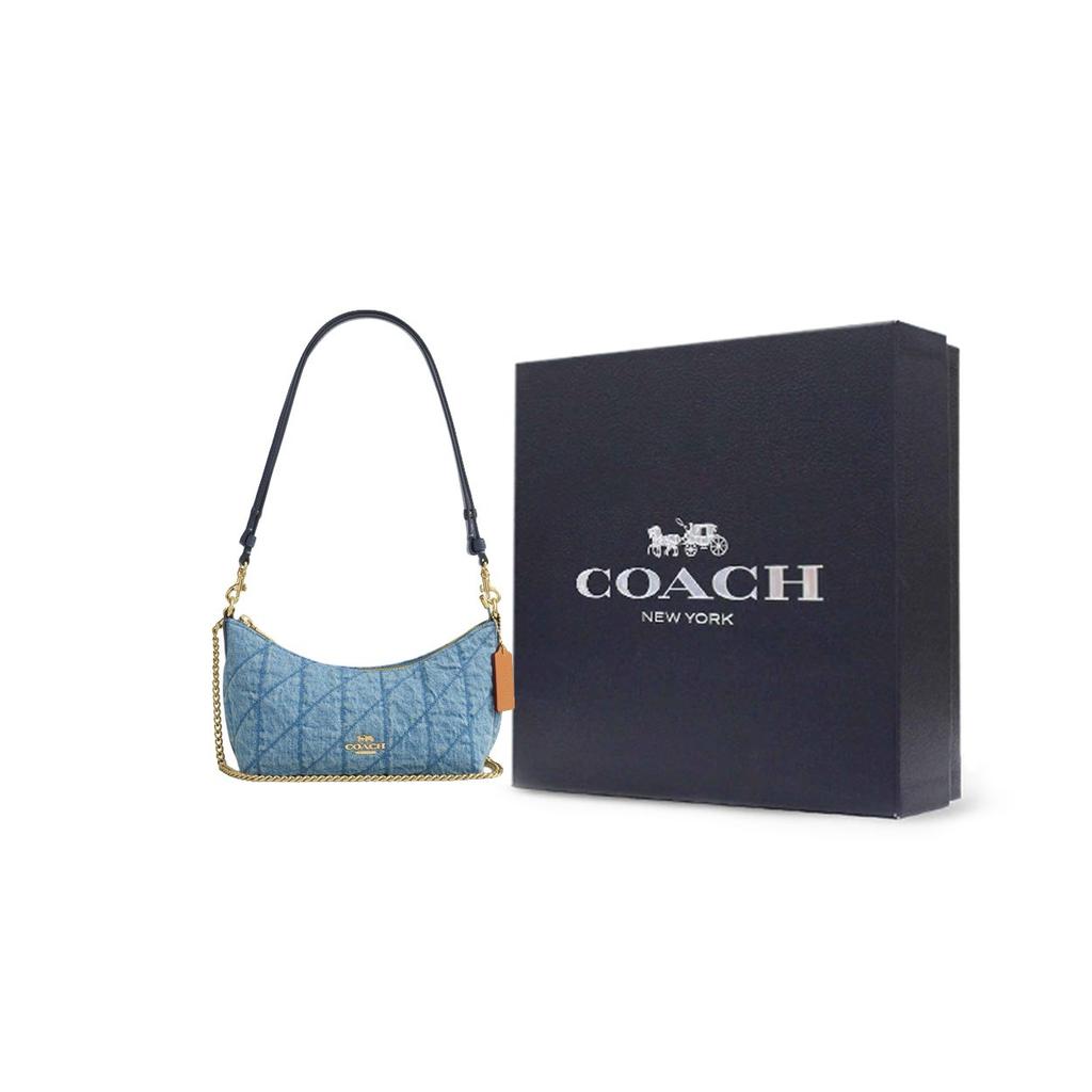 Coach Caitlin 24 Gekanteld Detail Gouden Hardware Stof En Leer Tote Crossbody Schoudertas Medium Dames tassen Indigo CDZ89-IMTYV