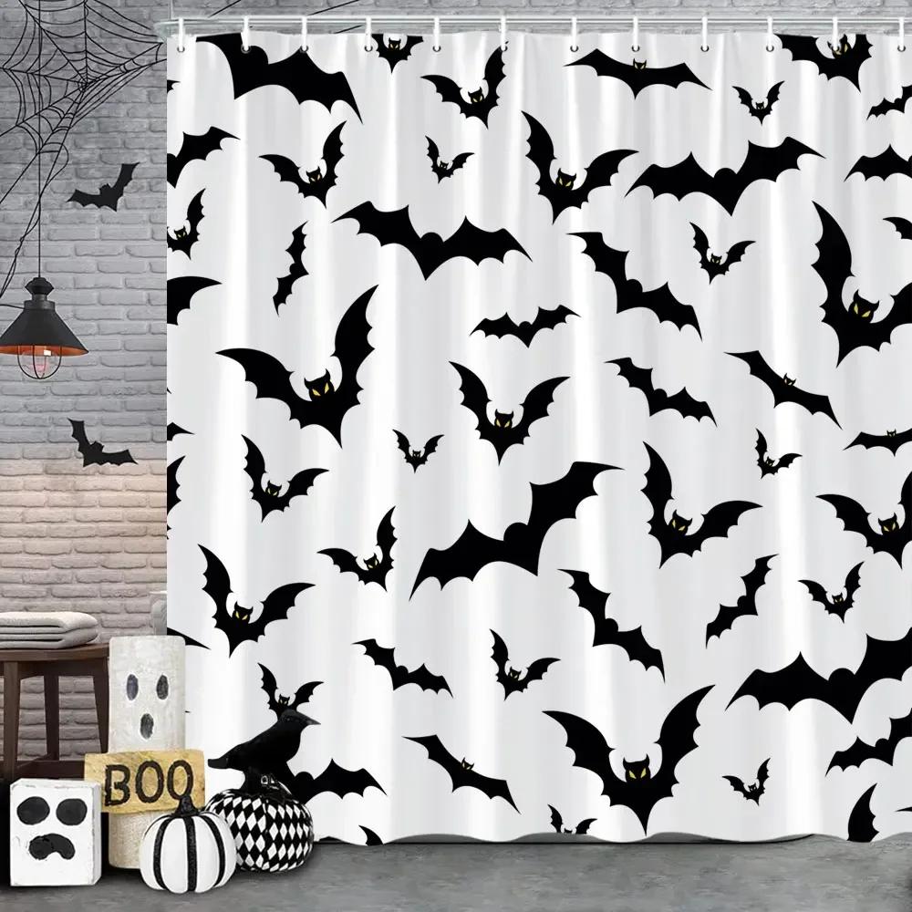 Perdea de duș de Halloween Liliac Negru Model Înfricoșător de Halloween Perdea de Duș Înfricoșător Liliac Perdea de Baie Decor Baie cu Cârlige