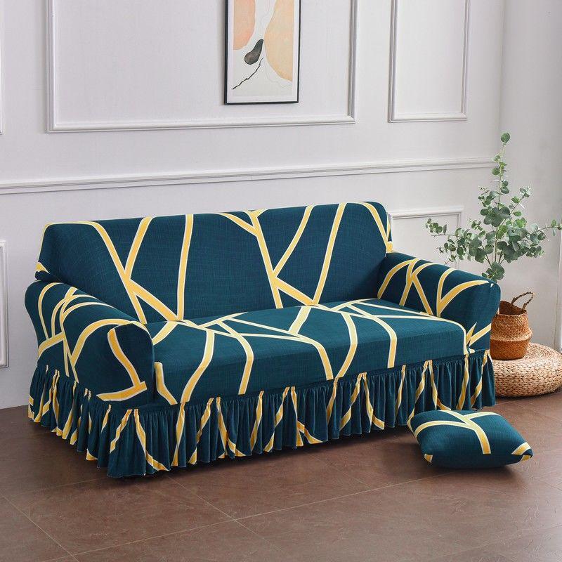 Classic Elastic Printed Sofa Slipcover with Skirt - Universal Furniture Protector for Armchair, Loveseat, 3-Seater, 4-Seater, and Sectional Sofas