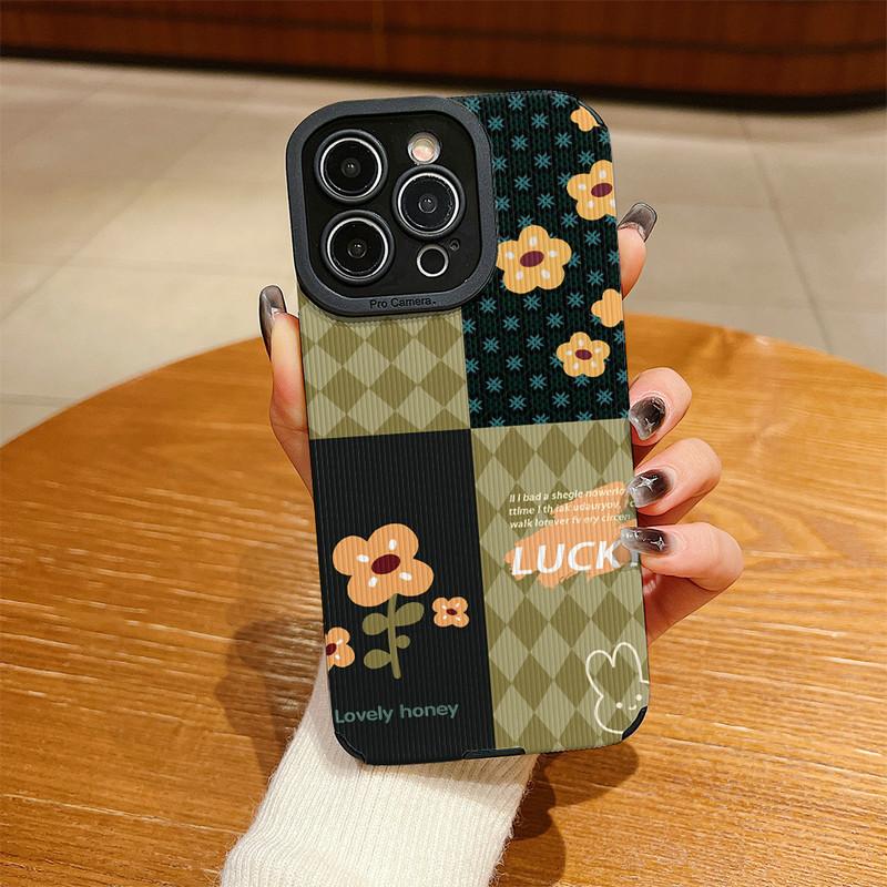 

Чехол из натуральной кожи с вертикальным зернистым узором, зеленый, с цветочным рисунком, противоударный, мягкий, силиконовый, с полной защитой объектива камеры для iPhone iPhone 16 чёрный