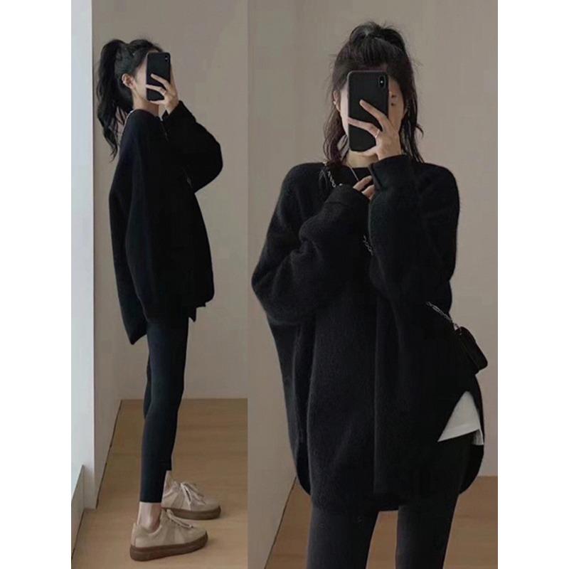 Sweater Women's Autumn and Winter Long Lazy Style Design Sense Imitation Raccoon Velvet Loose Thickened Knitted Bottoming Shirt Outer Wear Women