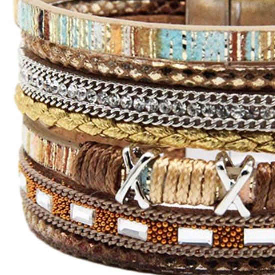 Geflochtenes Armband Mehrschichtig Bohemian Kunstlederseil mit quadratischen Steinen Perlen Boho Handgelenkzubehör