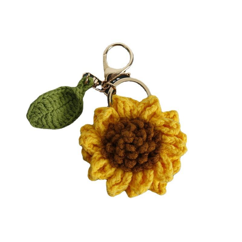 Exquisite Handcrafted Crochet Keychain With Heart-Shaped Bear Charm Unique Fabric Floral Keyring Car Key Decoration Perfect Gift Anniversary