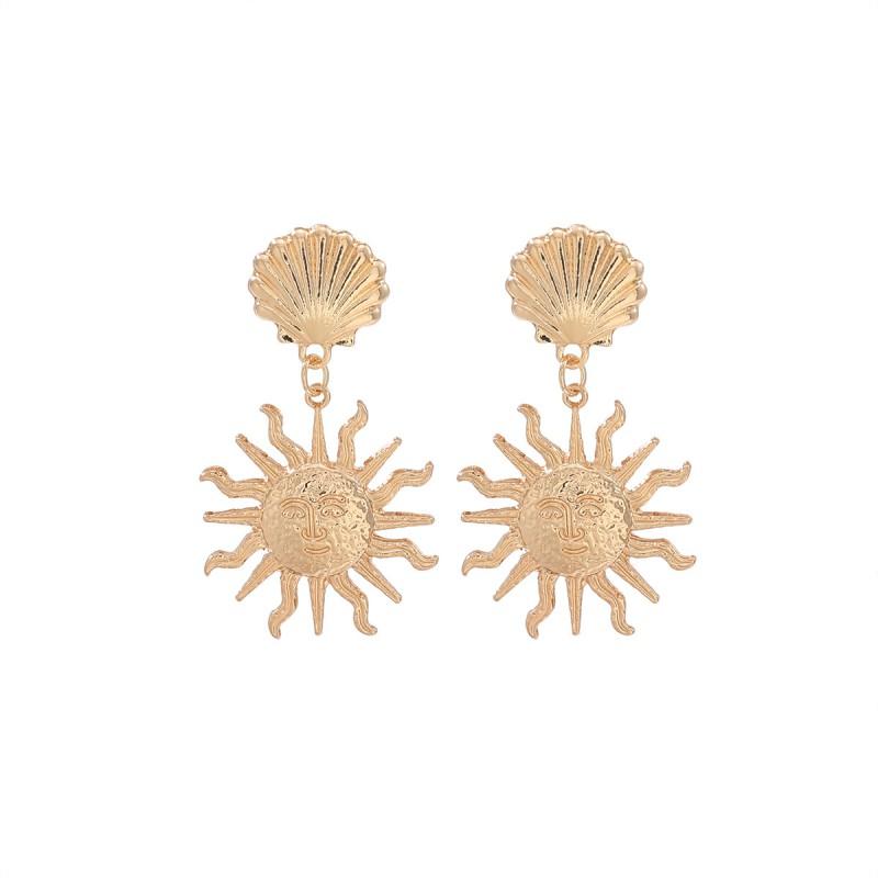 Oversized Layered Alloy Seashell Sunflower Earrings Women Gold Tone Fashion Statement Jewelry Coastal Boho Chic Gold
